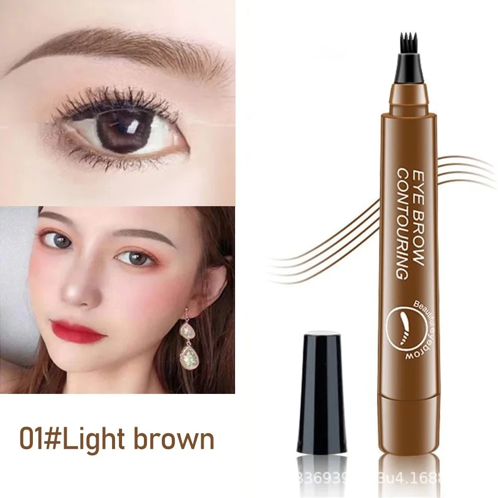 EyebloggPen Microblading liquide imperméable, stylo à sourcils, stylo à sourcils, cosmétiques, longue durée, 5 couleurs, 4 points