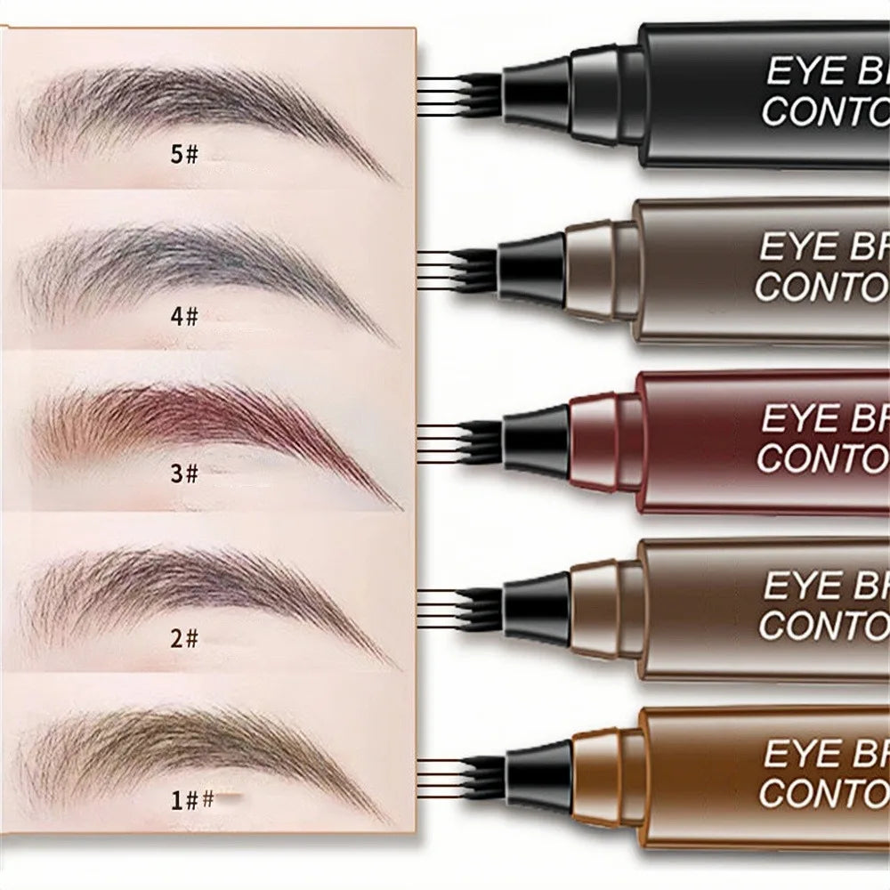 EyebloggPen Microblading liquide imperméable, stylo à sourcils, stylo à sourcils, cosmétiques, longue durée, 5 couleurs, 4 points