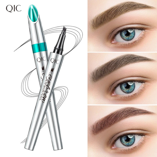 QIC-Crayon à sourcils liquide à quatre griffes, crayon à sourcils étanche, stylo à microblading 3D longue durée, noir, marron, gris